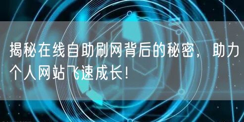 揭秘在线自助刷网背后的秘密，助力个人网站飞速成长！