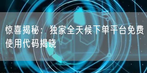 惊喜揭秘：独家全天候下单平台免费使用代码揭晓